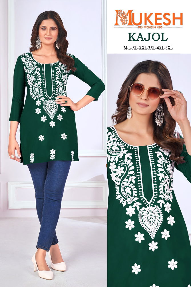 Kajol By Banwery Malai Rayon Chikankari Work Short Kurtis Wholesale Price In Surat